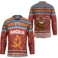 Angola Christmas Hockey Jersey with Red Snowflake Pattern Tribal Santa Claus Motif - Wonder Print Shop