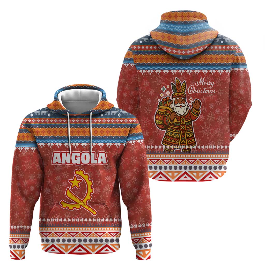 Angola Christmas Hoodie with Red Snowflake Pattern Tribal Santa Claus Motif - Wonder Print Shop
