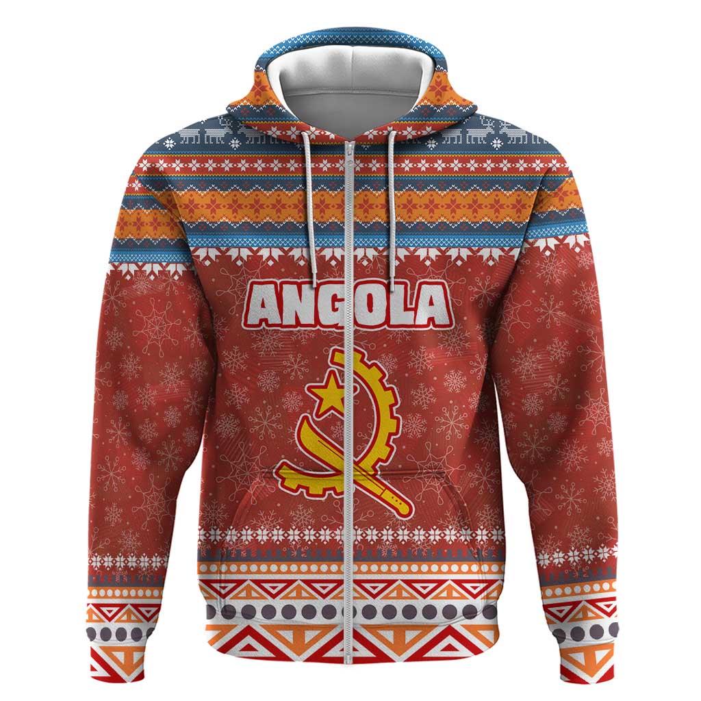Angola Christmas Hoodie with Red Snowflake Pattern Tribal Santa Claus Motif - Wonder Print Shop