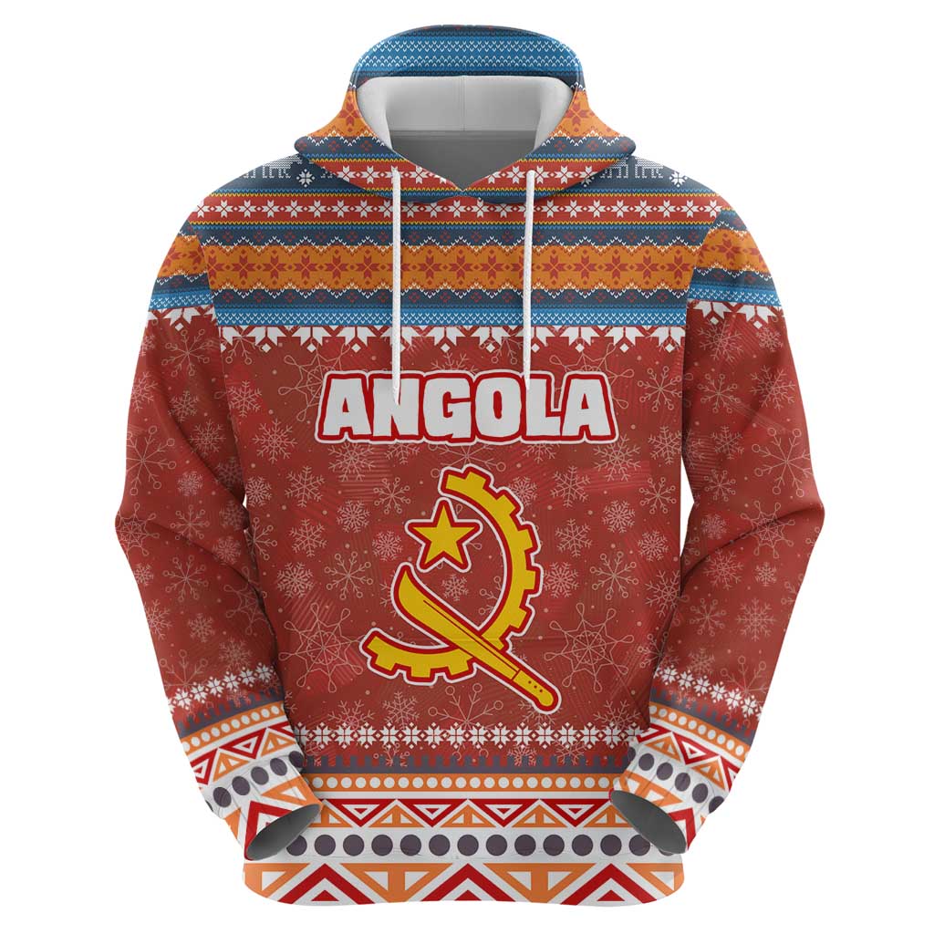 Angola Christmas Hoodie with Red Snowflake Pattern Tribal Santa Claus Motif - Wonder Print Shop