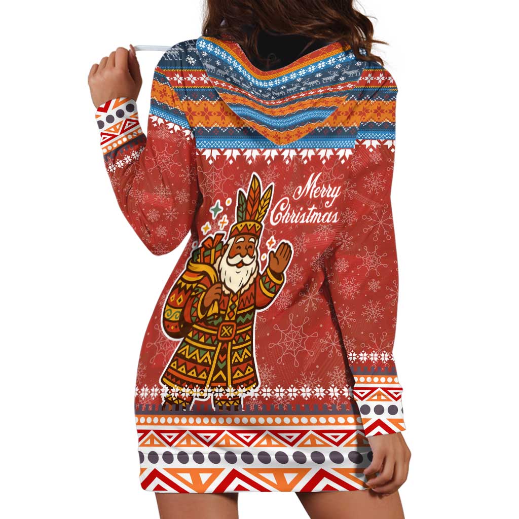 Angola Christmas Hoodie Dress with Red Snowflake Pattern Tribal Santa Claus Motif - Wonder Print Shop