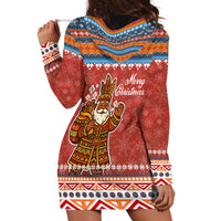 Angola Christmas Hoodie Dress with Red Snowflake Pattern Tribal Santa Claus Motif - Wonder Print Shop