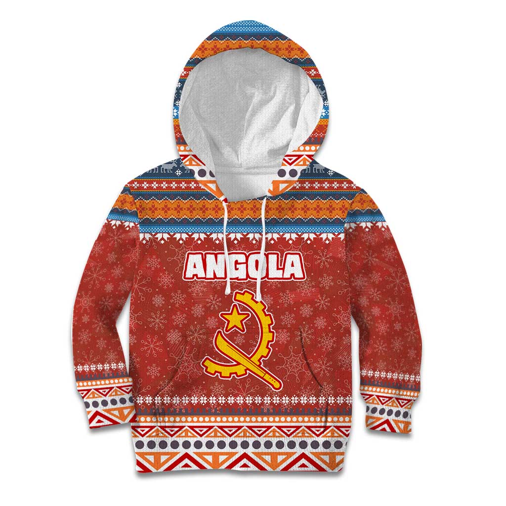 Angola Christmas Kid Hoodie with Red Snowflake Pattern Tribal Santa Claus Motif - Wonder Print Shop