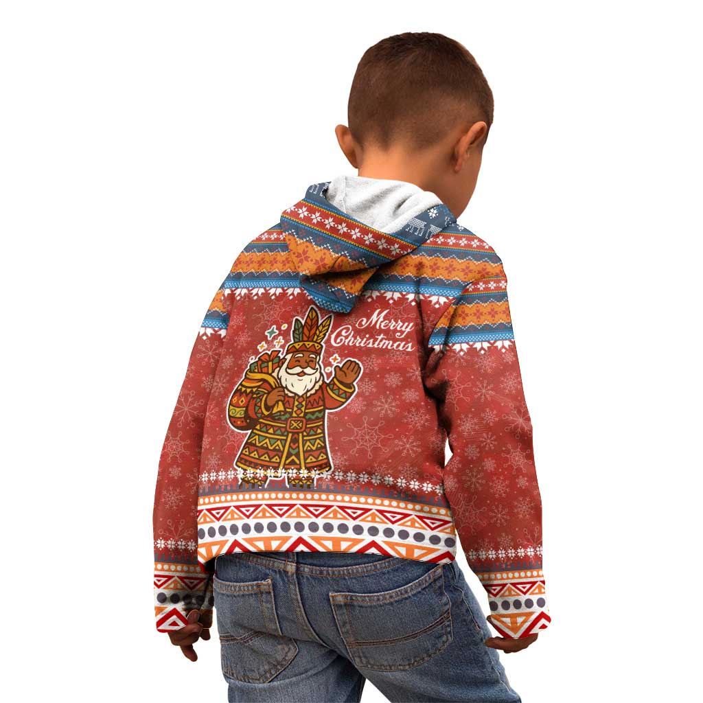 Angola Christmas Kid Hoodie with Red Snowflake Pattern Tribal Santa Claus Motif - Wonder Print Shop