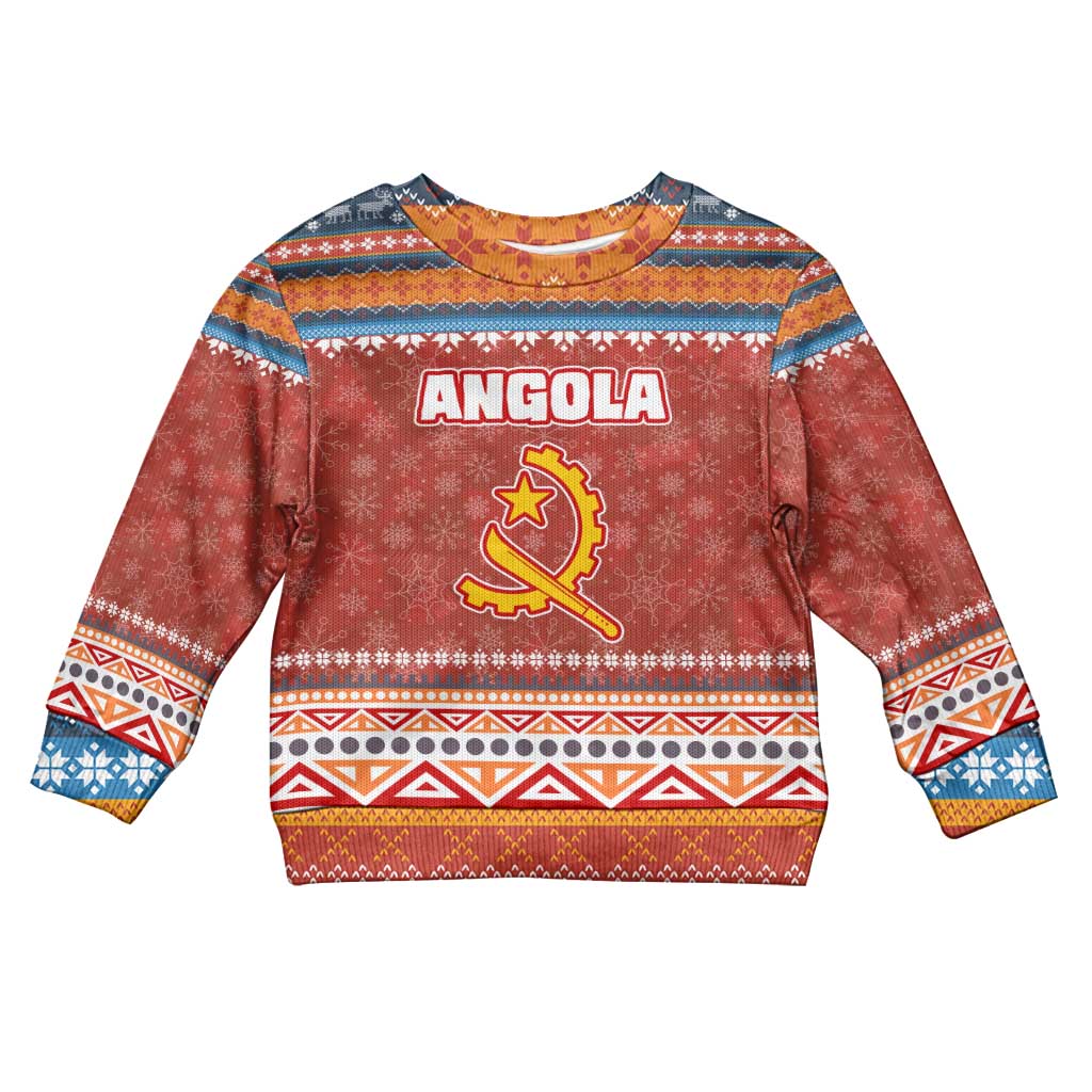 Angola Christmas Kid Ugly Christmas Sweater with Red Snowflake Pattern Tribal Santa Claus Motif - Wonder Print Shop