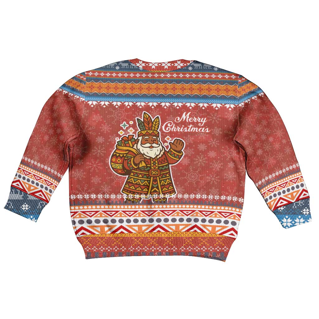 Angola Christmas Kid Ugly Christmas Sweater with Red Snowflake Pattern Tribal Santa Claus Motif - Wonder Print Shop