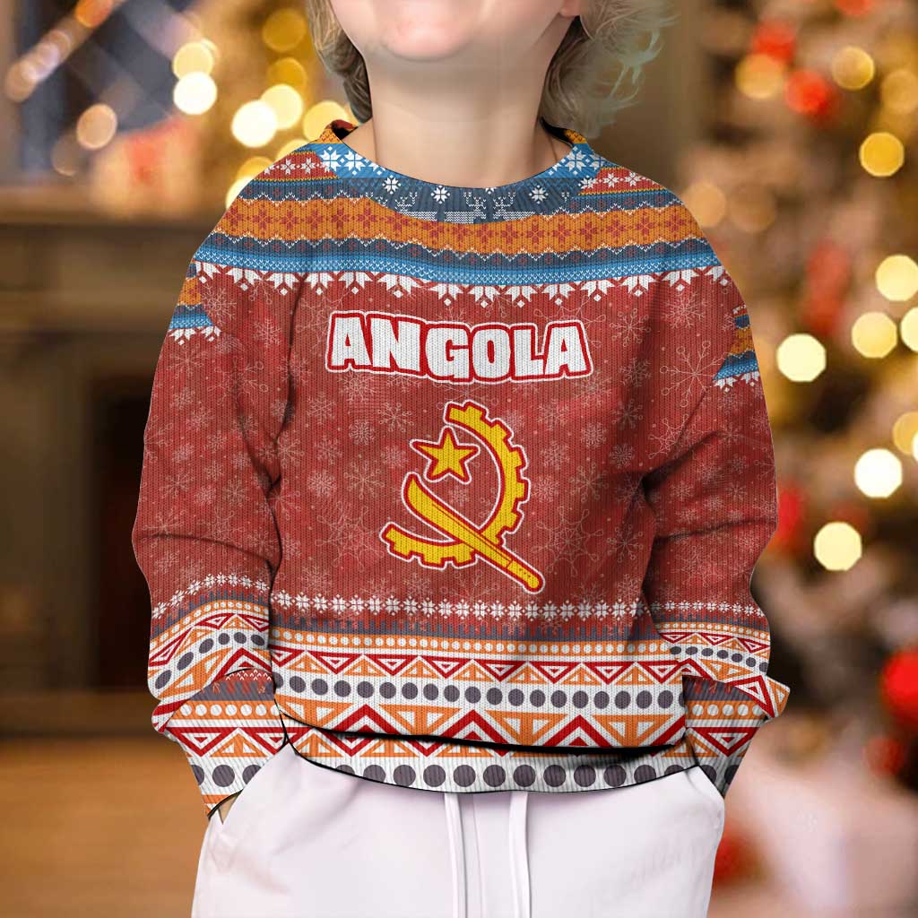 Angola Christmas Kid Ugly Christmas Sweater with Red Snowflake Pattern Tribal Santa Claus Motif - Wonder Print Shop