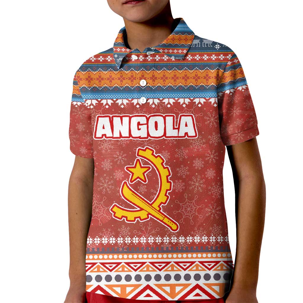 Angola Christmas Kid Polo Shirt with Red Snowflake Pattern Tribal Santa Claus Motif - Wonder Print Shop