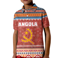 Angola Christmas Kid Polo Shirt with Red Snowflake Pattern Tribal Santa Claus Motif - Wonder Print Shop