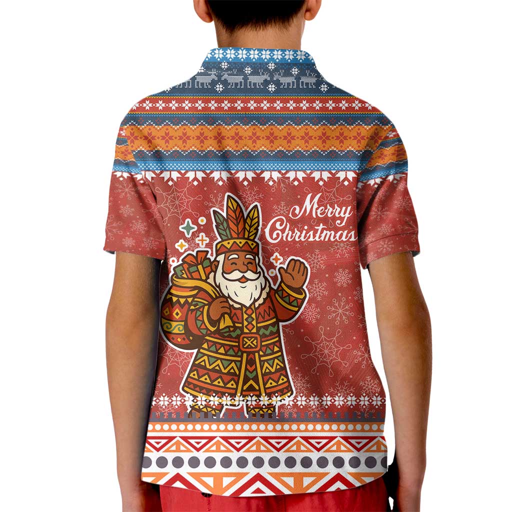 Angola Christmas Kid Polo Shirt with Red Snowflake Pattern Tribal Santa Claus Motif - Wonder Print Shop