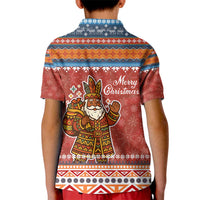 Angola Christmas Kid Polo Shirt with Red Snowflake Pattern Tribal Santa Claus Motif - Wonder Print Shop