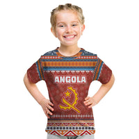 Angola Christmas Kid T Shirt with Red Snowflake Pattern Tribal Santa Claus Motif - Wonder Print Shop