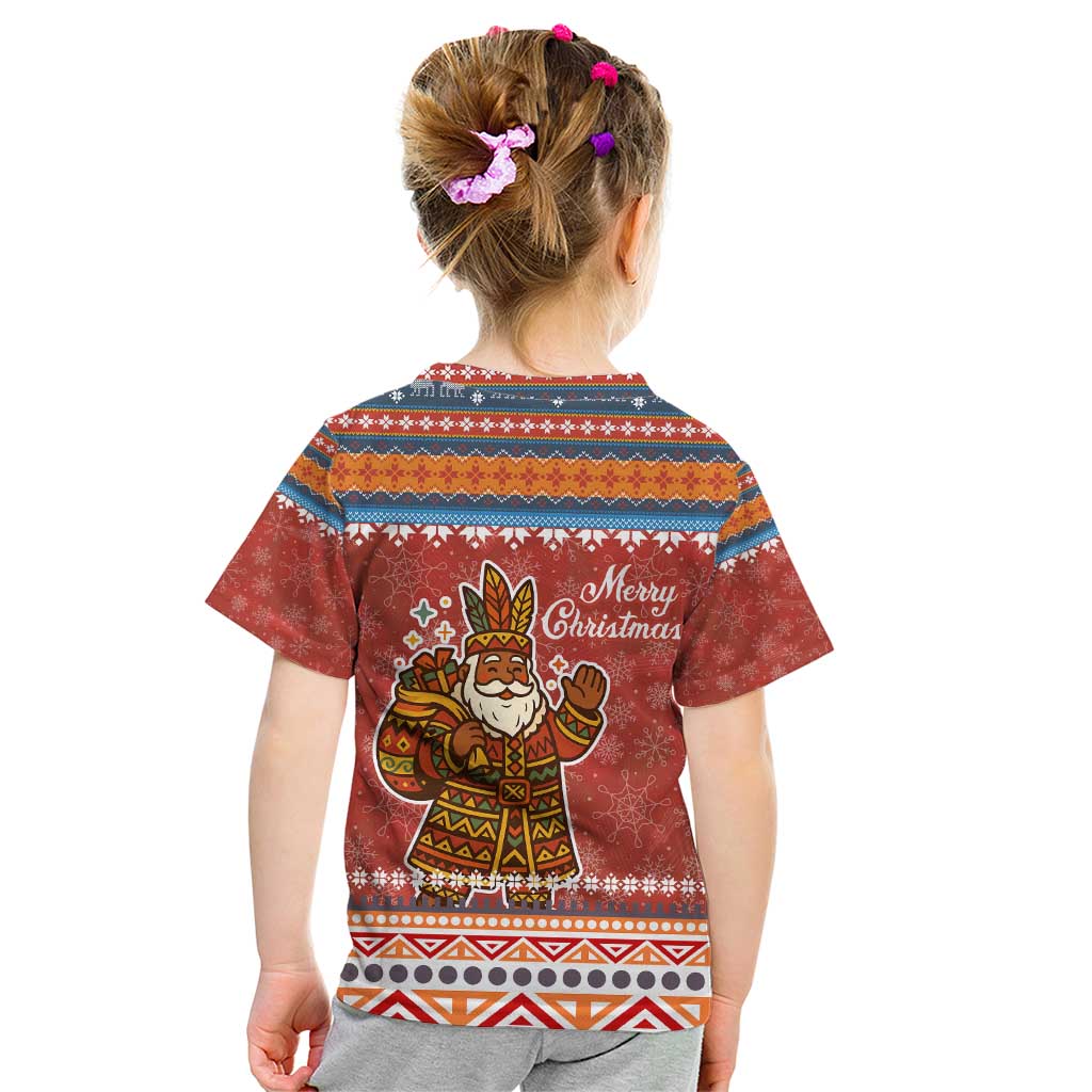 Angola Christmas Kid T Shirt with Red Snowflake Pattern Tribal Santa Claus Motif - Wonder Print Shop