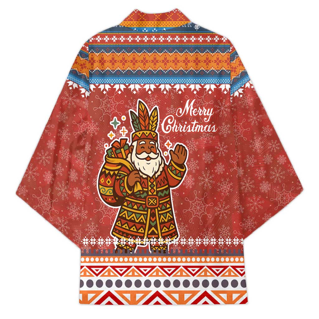 Angola Christmas Kimono with Red Snowflake Pattern Tribal Santa Claus Motif - Wonder Print Shop