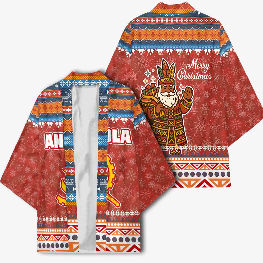 Angola Christmas Kimono with Red Snowflake Pattern Tribal Santa Claus Motif - Wonder Print Shop
