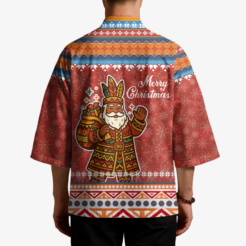 Angola Christmas Kimono with Red Snowflake Pattern Tribal Santa Claus Motif - Wonder Print Shop