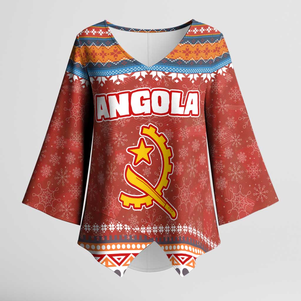 Angola Christmas Kimono Sleeve Blouse with Red Snowflake Pattern Tribal Santa Claus Motif - Wonder Print Shop