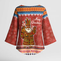 Angola Christmas Kimono Sleeve Blouse with Red Snowflake Pattern Tribal Santa Claus Motif - Wonder Print Shop