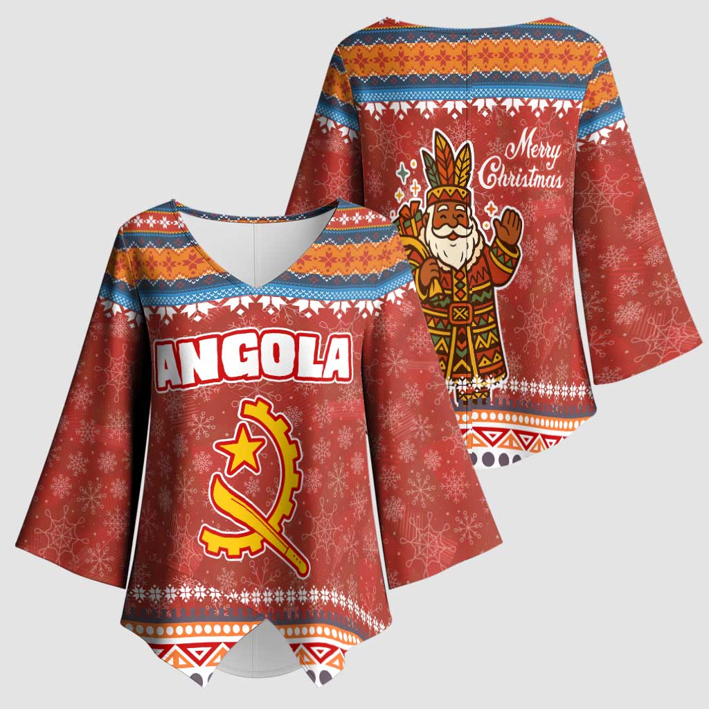 Angola Christmas Kimono Sleeve Blouse with Red Snowflake Pattern Tribal Santa Claus Motif - Wonder Print Shop