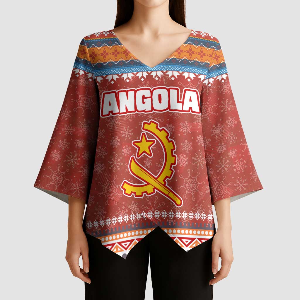 Angola Christmas Kimono Sleeve Blouse with Red Snowflake Pattern Tribal Santa Claus Motif - Wonder Print Shop