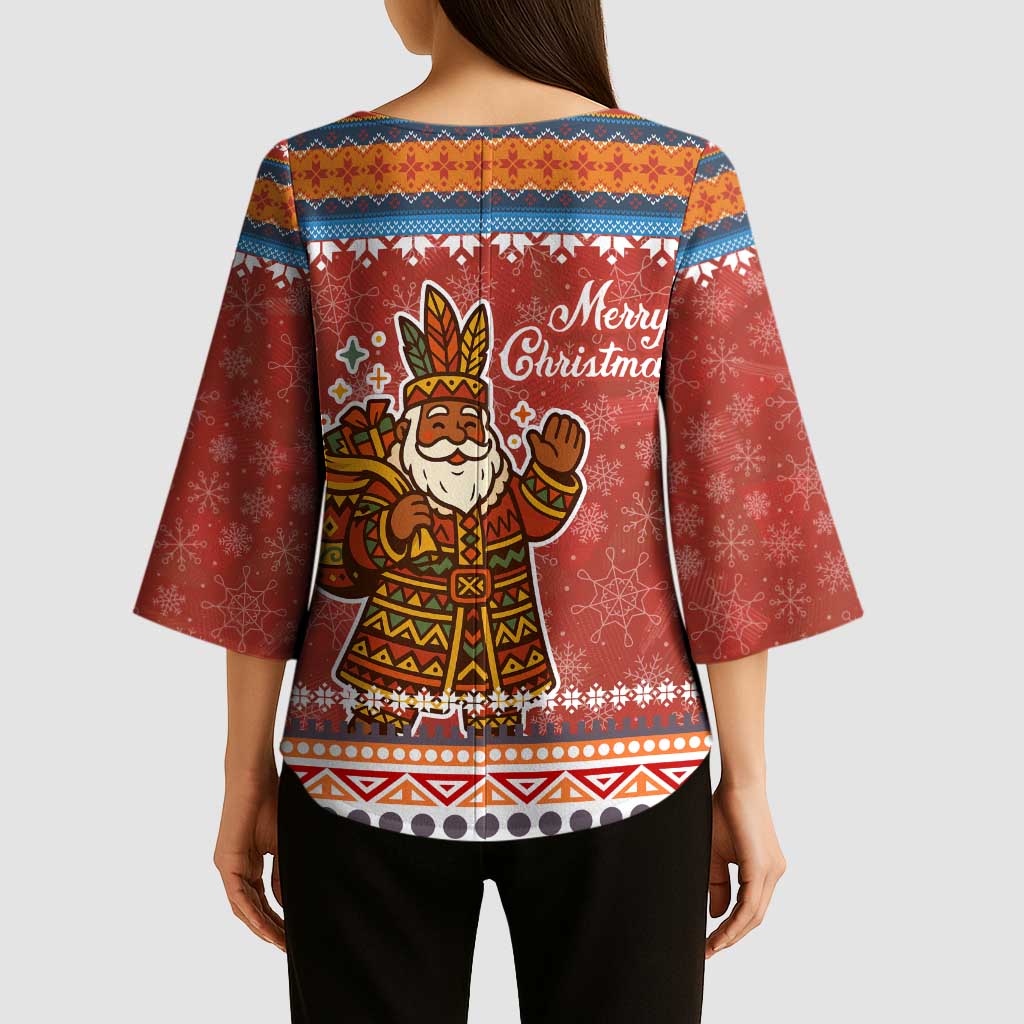 Angola Christmas Kimono Sleeve Blouse with Red Snowflake Pattern Tribal Santa Claus Motif - Wonder Print Shop