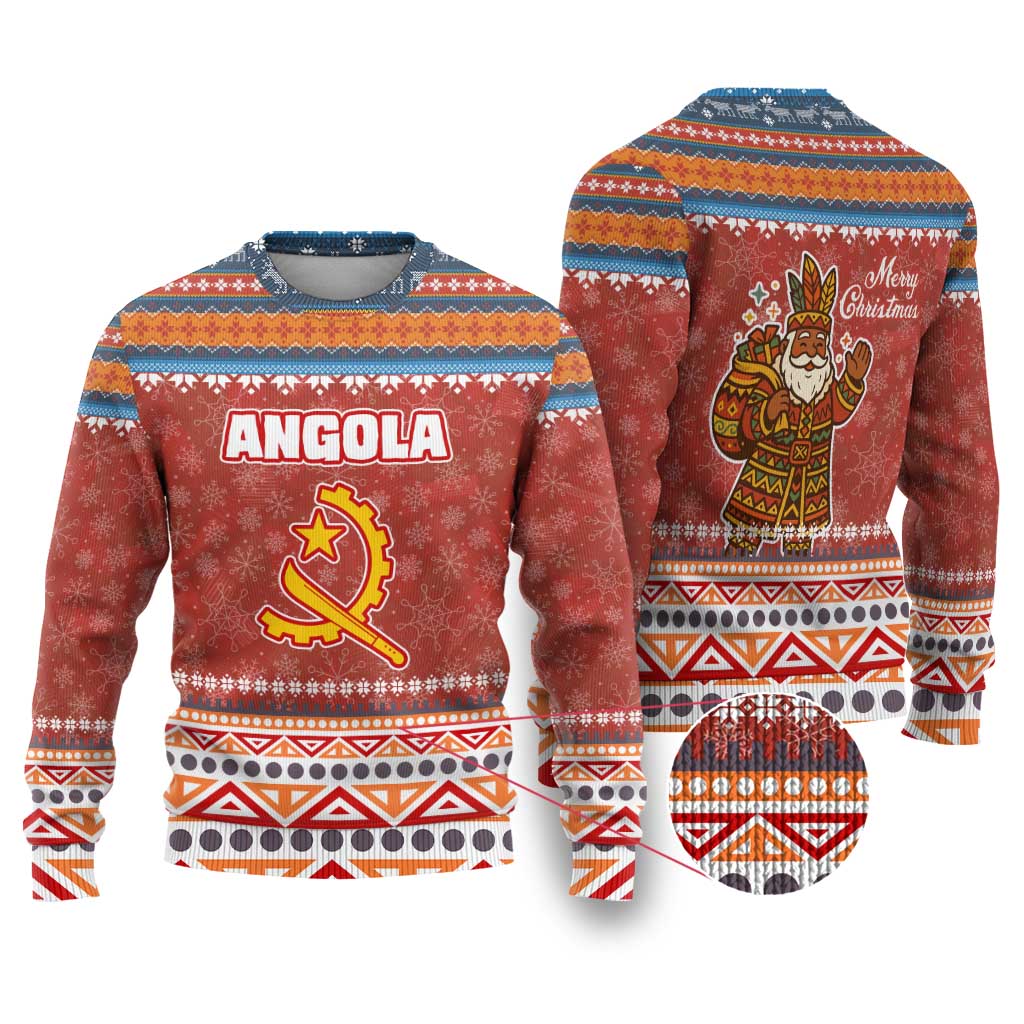 Angola Christmas Ugly Christmas Sweater with Red Snowflake Pattern Tribal Santa Claus Motif - Wonder Print Shop