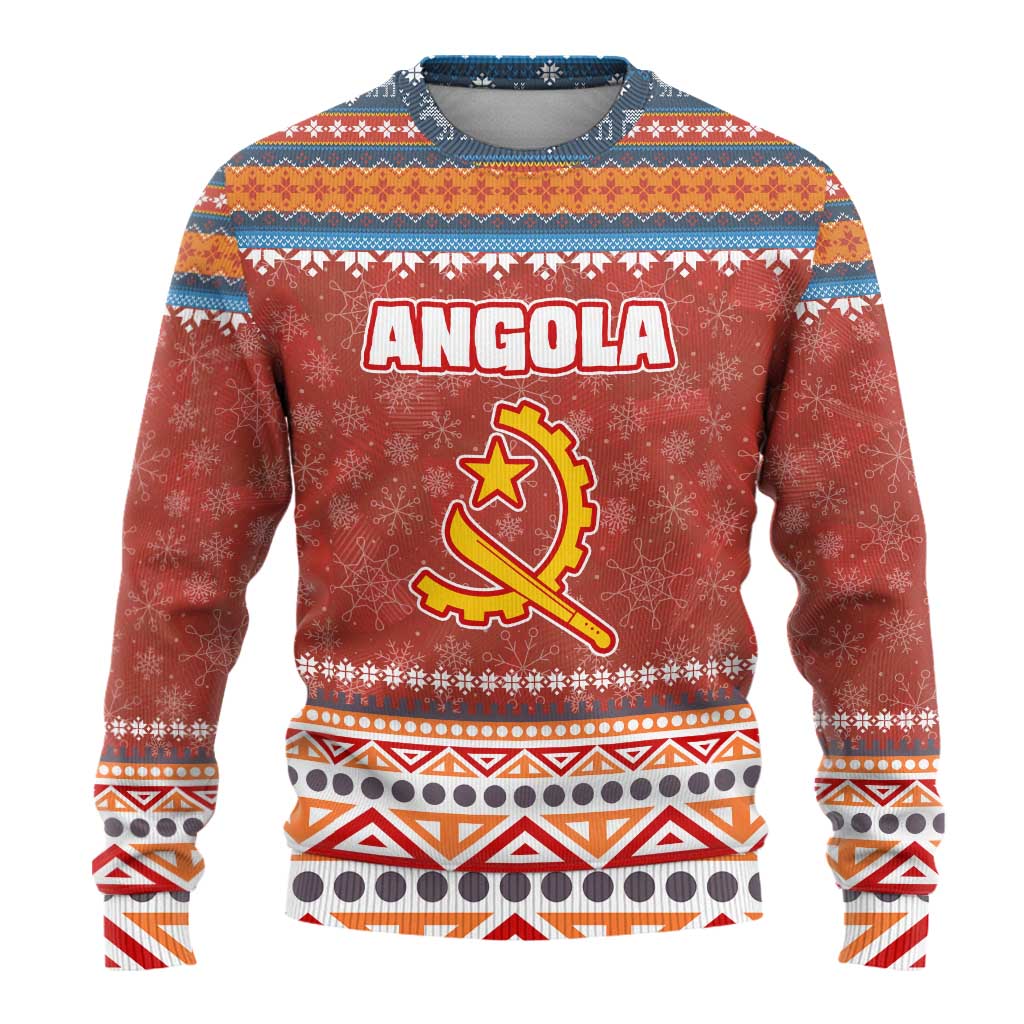 Angola Christmas Ugly Christmas Sweater with Red Snowflake Pattern Tribal Santa Claus Motif - Wonder Print Shop