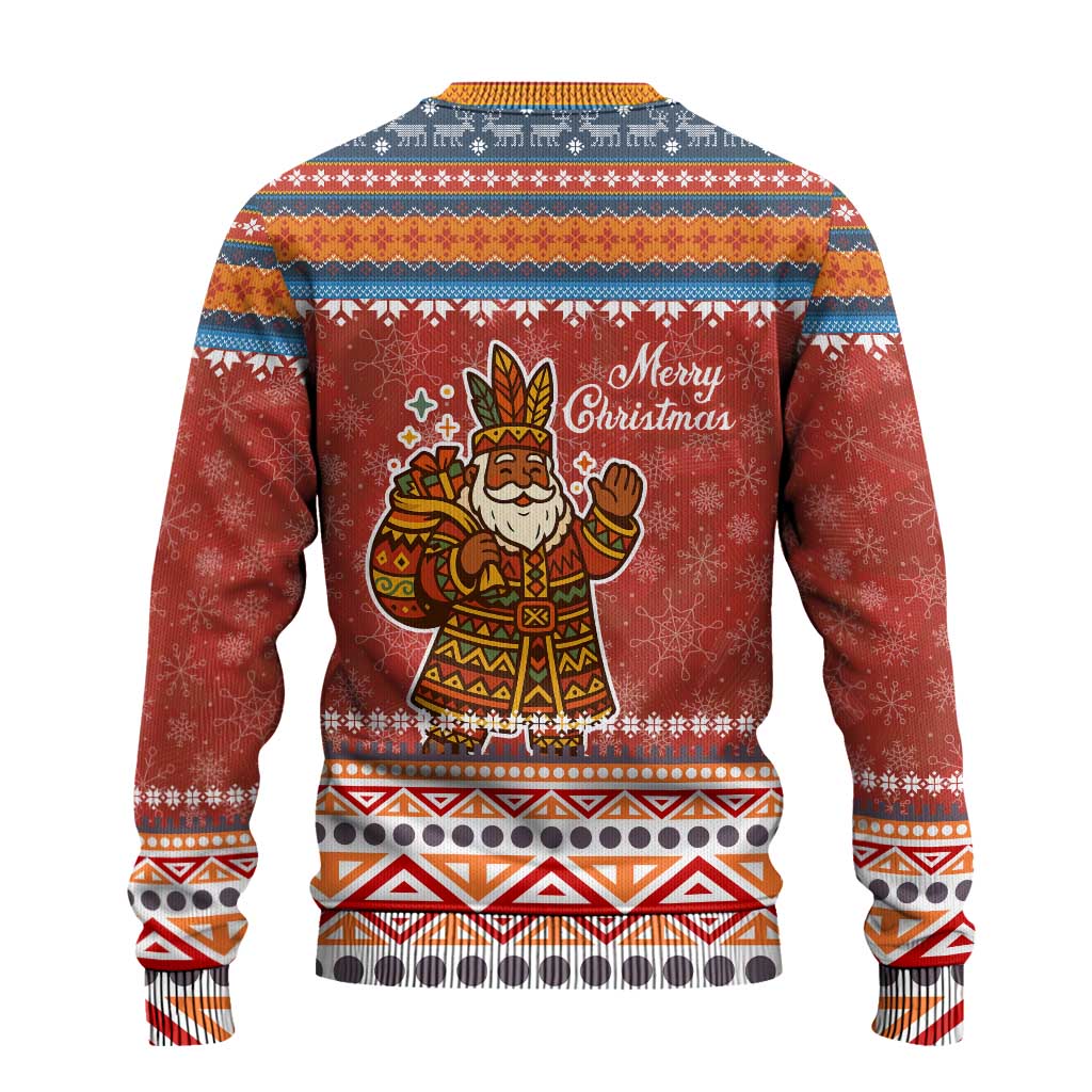 Angola Christmas Ugly Christmas Sweater with Red Snowflake Pattern Tribal Santa Claus Motif - Wonder Print Shop