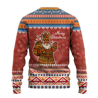 Angola Christmas Ugly Christmas Sweater with Red Snowflake Pattern Tribal Santa Claus Motif - Wonder Print Shop