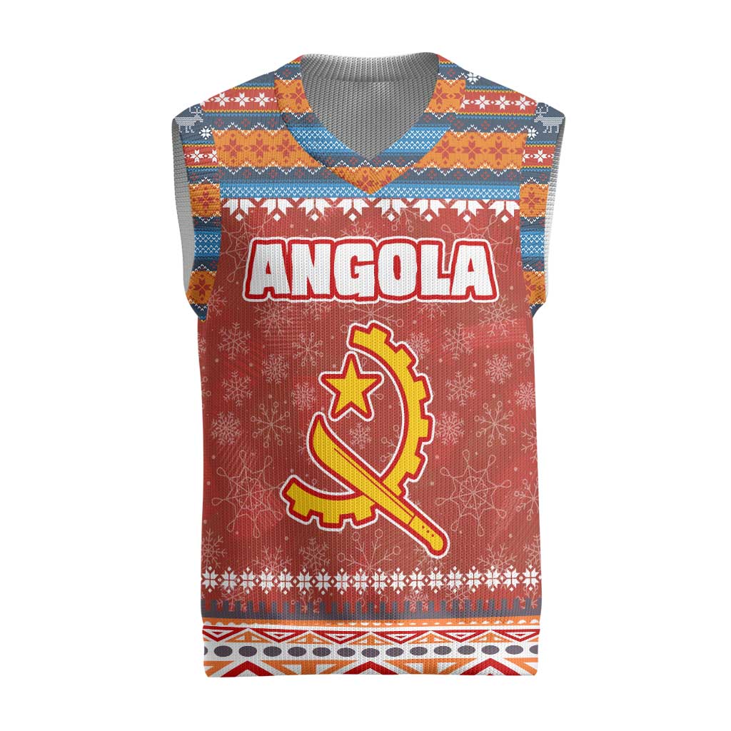 Angola Christmas Knitted V-Neck Vest with Red Snowflake Pattern Tribal Santa Claus Motif - Wonder Print Shop