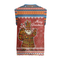 Angola Christmas Knitted V-Neck Vest with Red Snowflake Pattern Tribal Santa Claus Motif - Wonder Print Shop