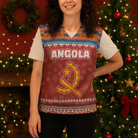 Angola Christmas Knitted V-Neck Vest with Red Snowflake Pattern Tribal Santa Claus Motif - Wonder Print Shop