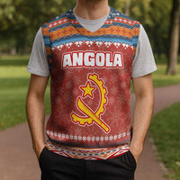 Angola Christmas Knitted V-Neck Vest with Red Snowflake Pattern Tribal Santa Claus Motif - Wonder Print Shop