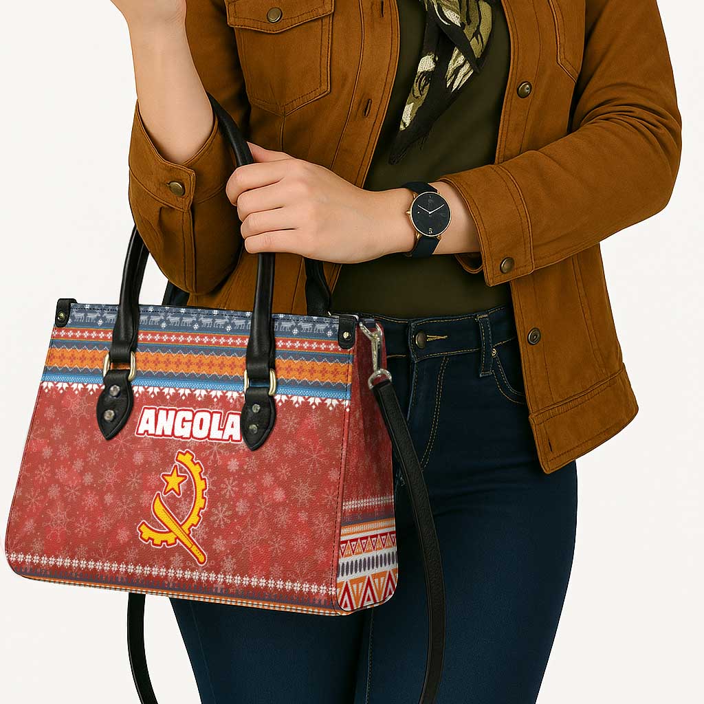 Angola Christmas Leather Bag with Red Snowflake Pattern Tribal Santa Claus Motif - Wonder Print Shop