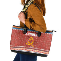 Angola Christmas Leather Tote Bag with Red Snowflake Pattern Tribal Santa Claus Motif - Wonder Print Shop
