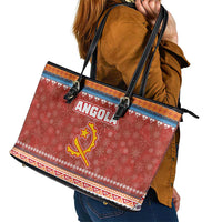 Angola Christmas Leather Tote Bag with Red Snowflake Pattern Tribal Santa Claus Motif - Wonder Print Shop
