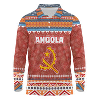Angola Christmas Long Sleeve Polo Shirt with Red Snowflake Pattern Tribal Santa Claus Motif - Wonder Print Shop