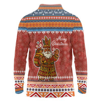 Angola Christmas Long Sleeve Polo Shirt with Red Snowflake Pattern Tribal Santa Claus Motif - Wonder Print Shop