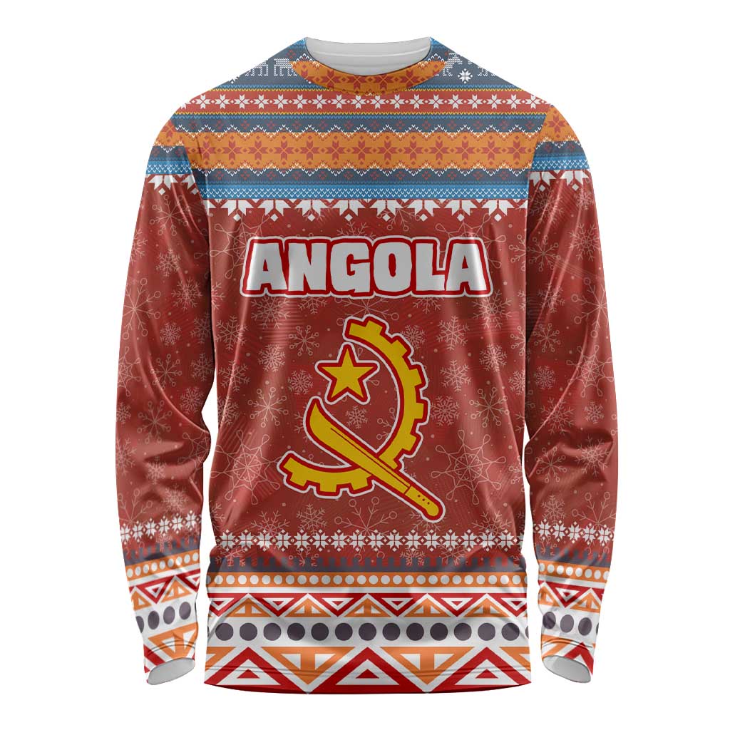 Angola Christmas Long Sleeve Shirt with Red Snowflake Pattern Tribal Santa Claus Motif - Wonder Print Shop