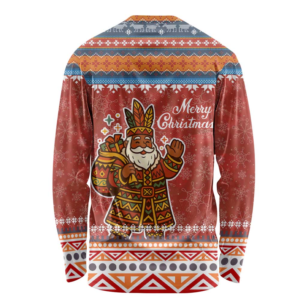 Angola Christmas Long Sleeve Shirt with Red Snowflake Pattern Tribal Santa Claus Motif - Wonder Print Shop