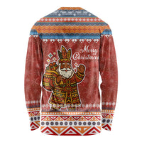 Angola Christmas Long Sleeve Shirt with Red Snowflake Pattern Tribal Santa Claus Motif - Wonder Print Shop