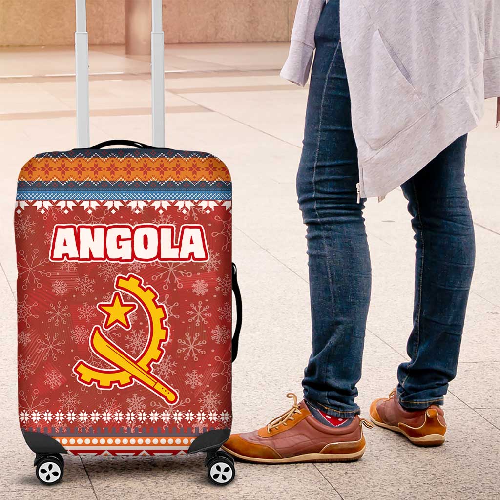 Angola Christmas Luggage Cover with Red Snowflake Pattern Tribal Santa Claus Motif - Wonder Print Shop