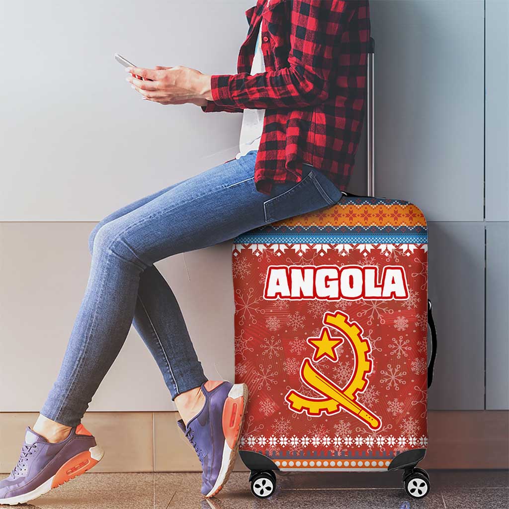 Angola Christmas Luggage Cover with Red Snowflake Pattern Tribal Santa Claus Motif - Wonder Print Shop
