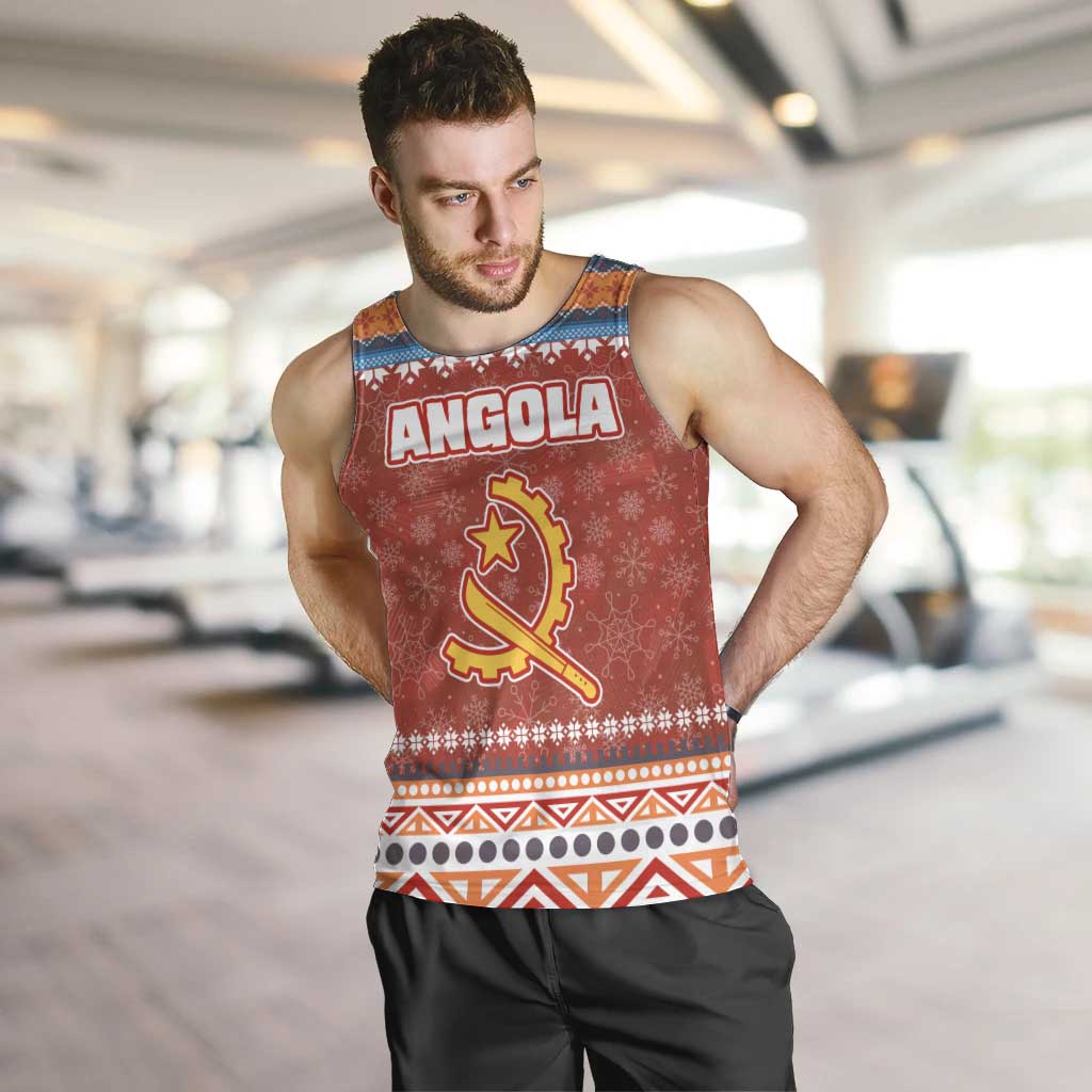 Angola Christmas Men Tank Top with Red Snowflake Pattern Tribal Santa Claus Motif - Wonder Print Shop
