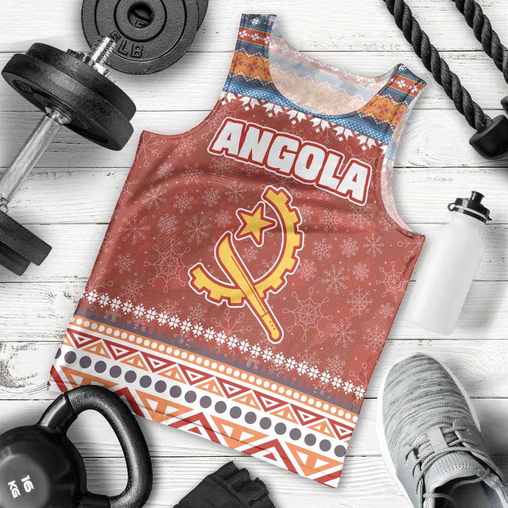 Angola Christmas Men Tank Top with Red Snowflake Pattern Tribal Santa Claus Motif - Wonder Print Shop