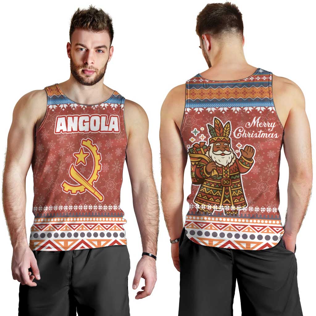 Angola Christmas Men Tank Top with Red Snowflake Pattern Tribal Santa Claus Motif - Wonder Print Shop