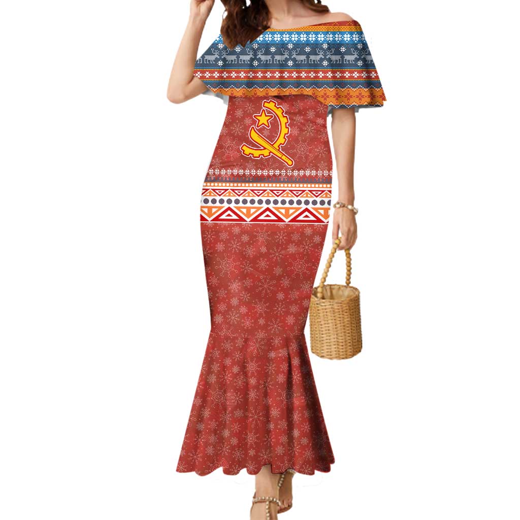 Angola Christmas Mermaid Dress with Red Snowflake Pattern Tribal Santa Claus Motif - Wonder Print Shop
