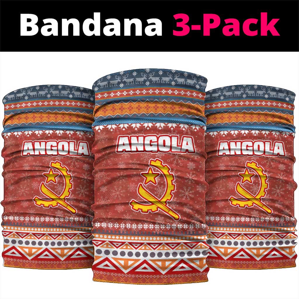 Angola Christmas Neck Gaiter with Red Snowflake Pattern Tribal Santa Claus Motif - Wonder Print Shop