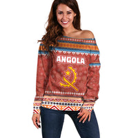 Angola Christmas Off Shoulder Sweater with Red Snowflake Pattern Tribal Santa Claus Motif - Wonder Print Shop