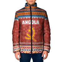 Angola Christmas Padded Jacket with Red Snowflake Pattern Tribal Santa Claus Motif - Wonder Print Shop